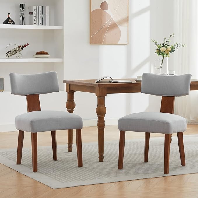 Dining Chairs Set of 6 Upholstered Dining Chairs, Gray Fabric Kitchen Chairs with Solid Wood Legs, Ergonomic Modern Accent Chairs for Dining Room, Living Room, or Office (Grey, Set of 6)