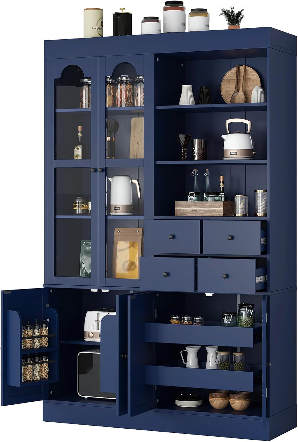 Merax 75" Tall Kitchen Pantry Storage Cabinet with Glass Door, Kitchen H...