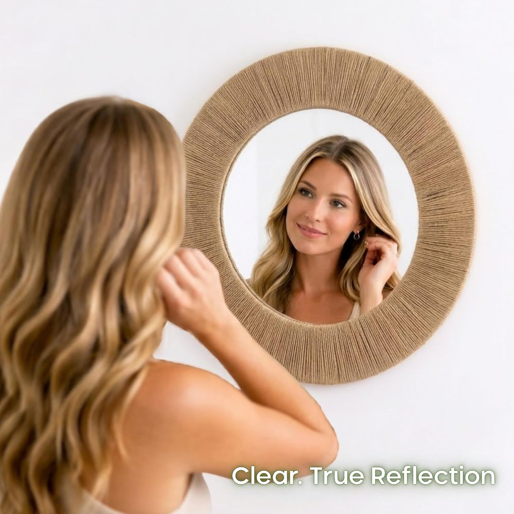Chi An Home 24 inch Natural Jute Round Wall Mirror, Boho Decor Wall Mirror