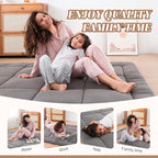 WhatsBedding Japanese Floor Mattress Futon Mattress 3" Grey Tatami Mat Shredded Memory Foam Filled Sleeping Pad, Foldable & Portable Roll Up Lounger Camping Bed for Kids and Adult,Queen Size 60"x 80"