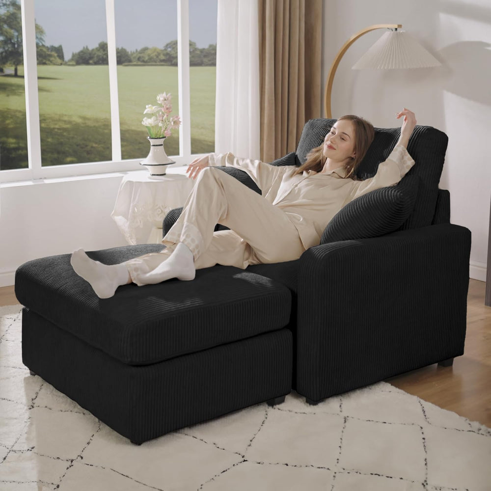 42" Oversized Chaise Lounge Chair Indoor, Corduroy Upholstered Cloud Sof...