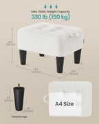 SONGMICS Foot Stool, Small Teddy Fleece Footstool Ottoman with Thick Cushion and Legs, for Living Room, Bedroom, Entryway, 330 lb Weight Capacity, Cream White and Ink Black ULOM503WD01