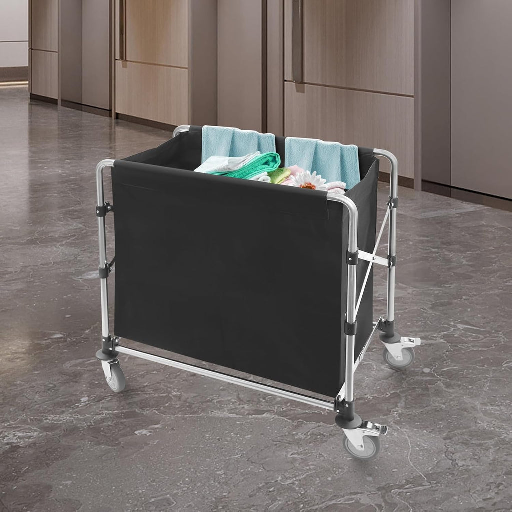 Commercial Laundry Cart with Wheels,Folding Laundry Hamper Cart,Heavy Duty Rolling Laundry Basket with Large Capacity,Laundry Sorter Trolley for Home Hotel Apartment (Black, 34.25 * 19.7 * 36.22in)