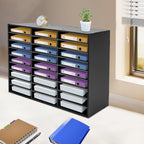 27 Compartments Literature Organizer, Desktop File Sorter Mail Center Paper Storage Cabinet Classroom Mailbox for Files Documents Papers Magazines(White) (Black 27Slots 1)