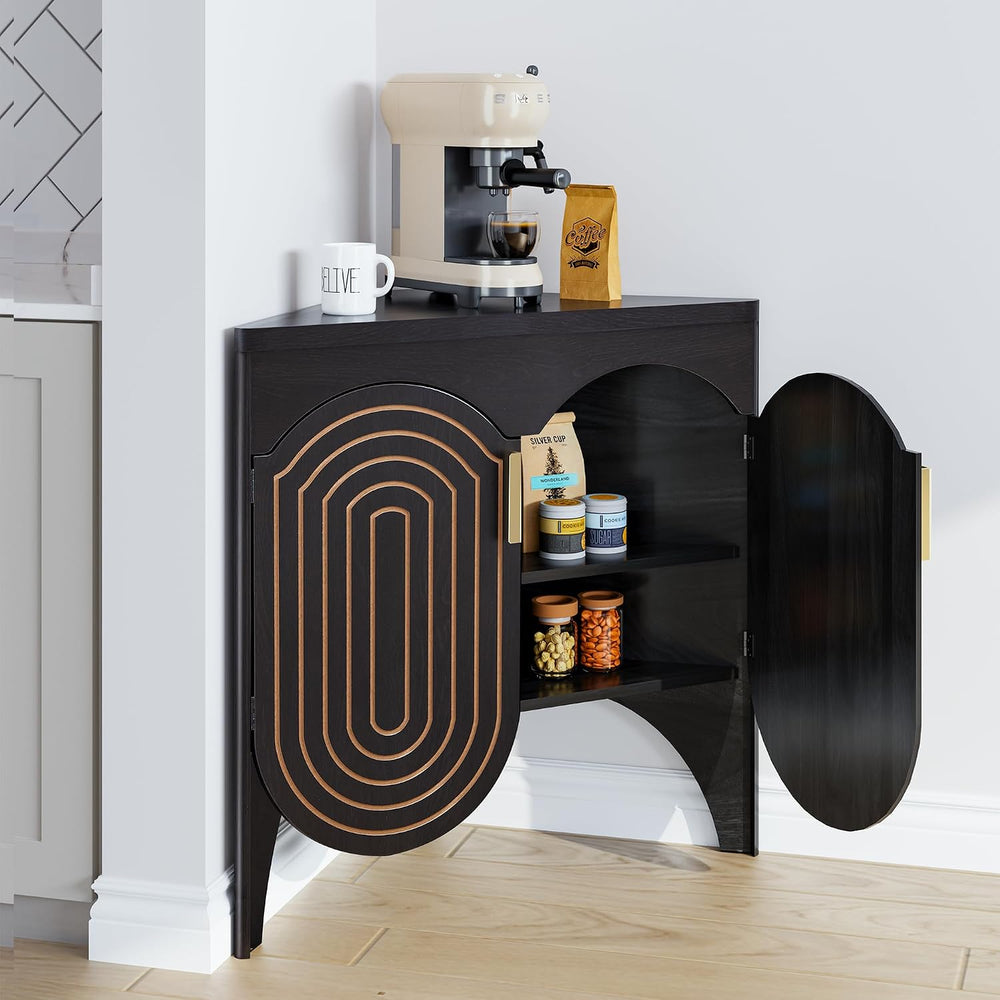 Small Corner Storage Cabinet, Mid Century Modern Floor Corner Cabinet with Cu...