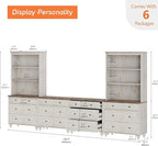 WAMPAT Entertainment Center with Bookshelves for TVs up to 75", Farmhouse Wall Unit TV Stand with Drawers, Media Console Table for Living Room, Bedroom & Home Theater, Rustic White