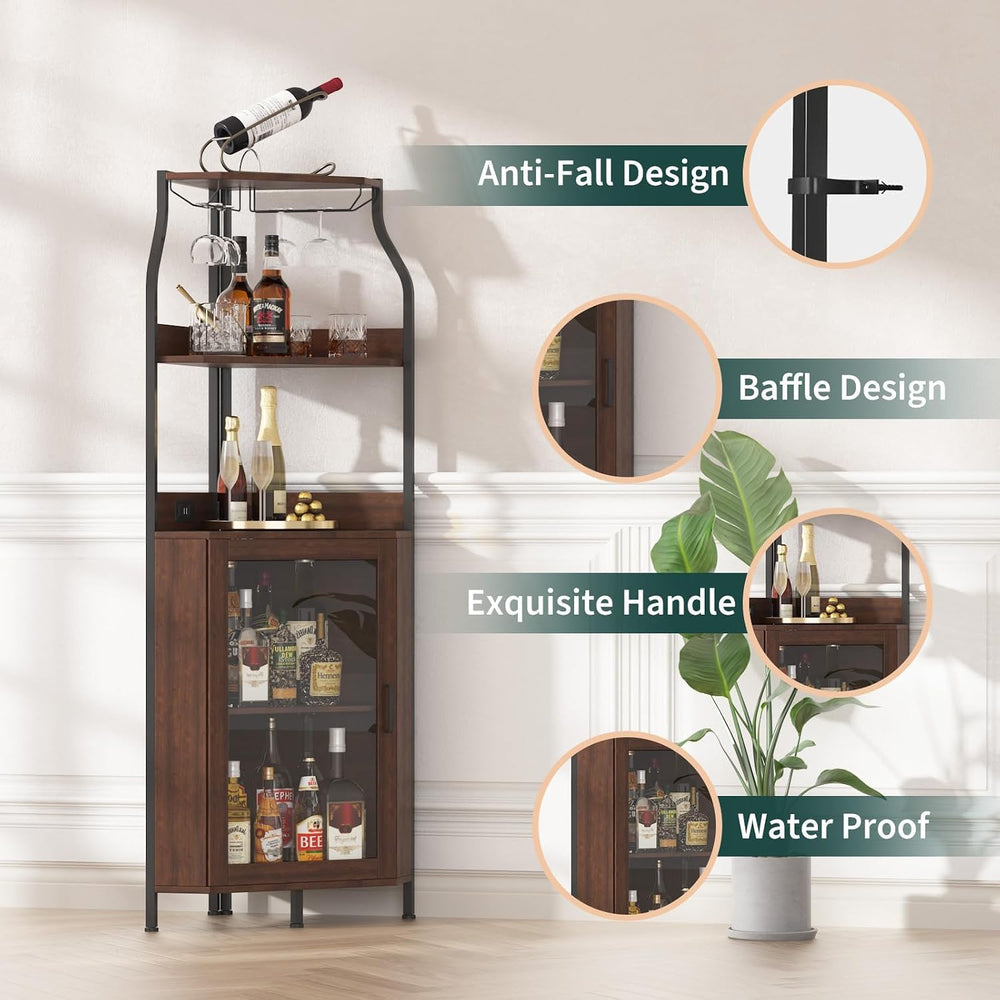 IDEALHOUSE Corner Wine Cabinet with Removable Wine Rack, Industrial Wine Cabi...