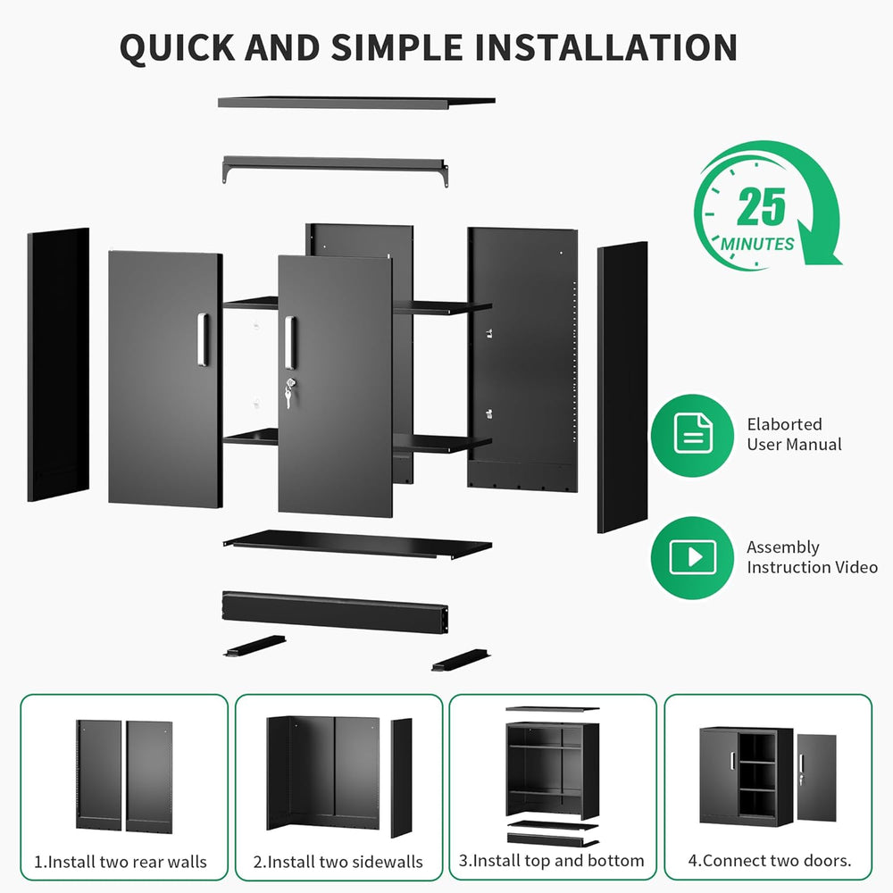 Metal Storage Cabinet with Locking Doors, 35.4" Steel Locker Organizer w...