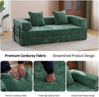 ZEIINPA Convertible Floor Sofa Bed with Fixed-Shape Frame, Modular Chenille Folding Mattress Couch with Armrest, Floor Sofa Lounge Couch for Living Room Bedroom Lounge Studio, Dark Green