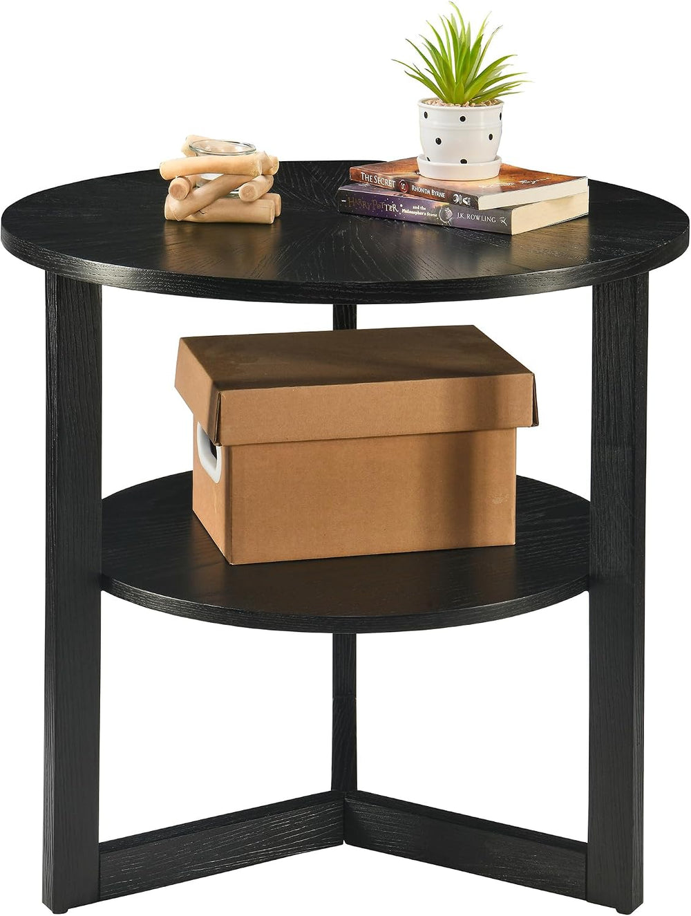 Round End Table, Farmhouse Side Table with Solid Wood Criss-Cross Legs for Sm...
