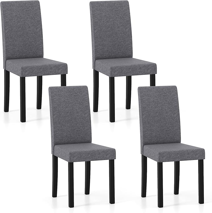 Giantex Upholstered Dining Chair Set of 4, Mid Century Modern Fabric Kitchen Chairs with Rubber Wood Legs, Thick Padded Seat, High Back, Side Armless Chairs for Living Dining Room (Dark Gray)