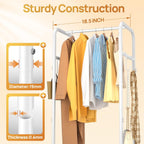 Clothes Rack with Wheels, Freestanding Garment Rack with 3 Metal Shelves for Hanging Clothes, Portable Hanging Rod for Small Room, Bedroom, Bathroom (White)