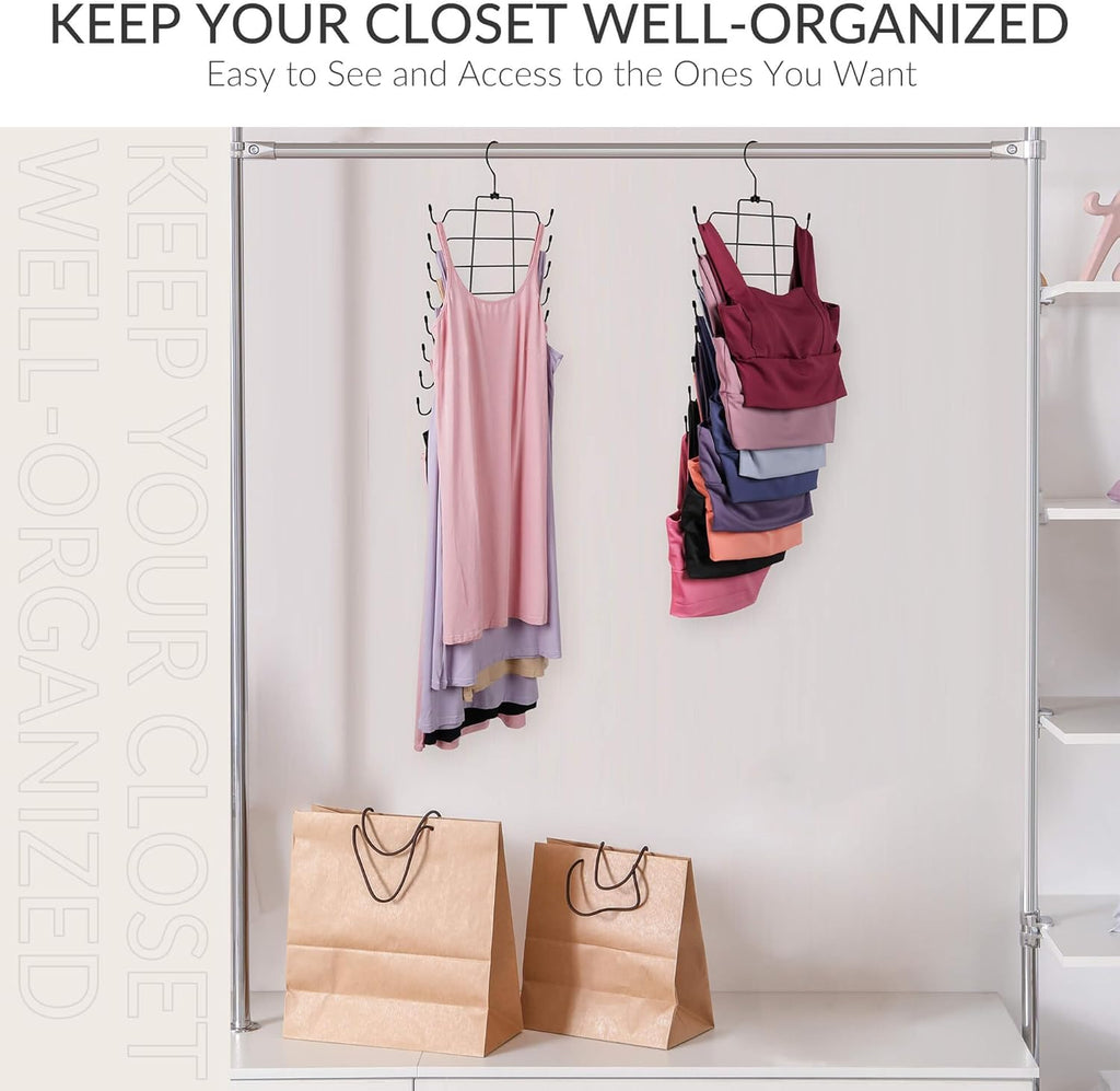 ZEDODIER Tank Top Hanger Space Saving, Bra Hangers for Closet Organizer, Hanging Bra Organizer Tank Tops Holder with 8 Hooks, Metal Closet Organizers and Storage Small Space Solutions, Black