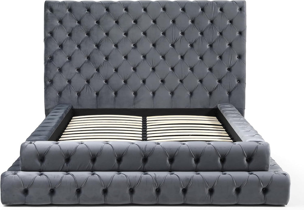 Better Home Products Eleonora King Size Velvet Upholstered Bed with Deep Butt...