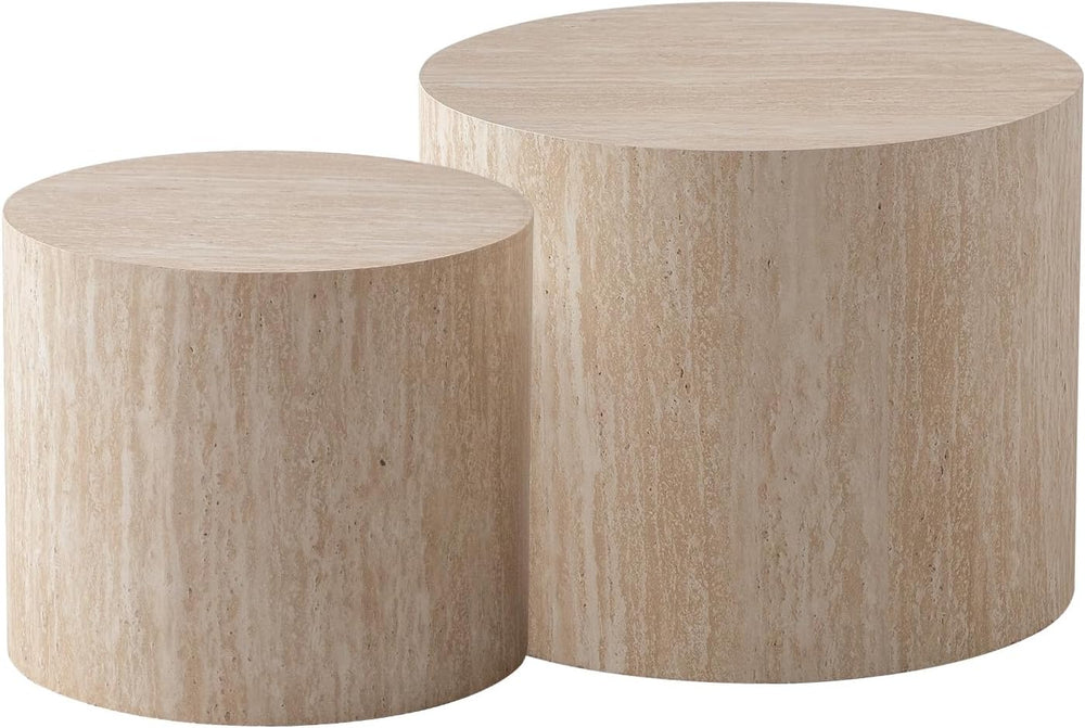 Modern Nesting Coffee Table Set of 2 Round Coffee Tables with Non-Slip Feet, ...