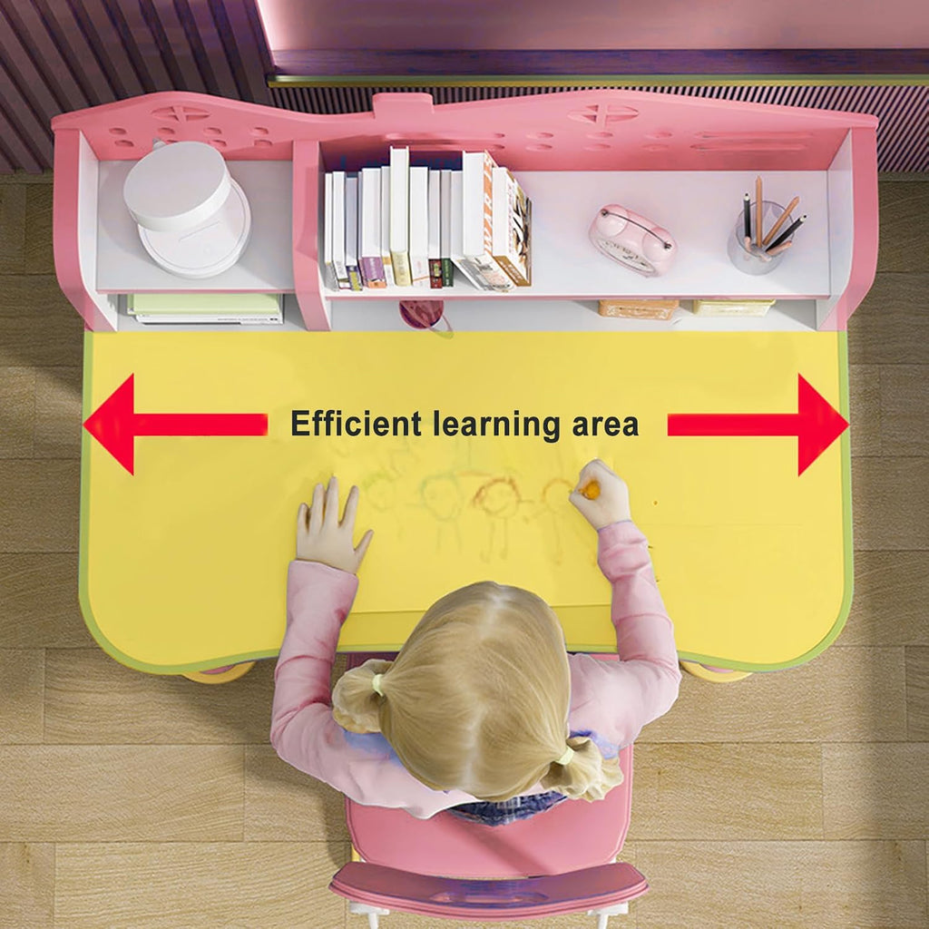 Kids Desk and Chair Set, Kids Functional Desk and Chair Set for Kids 6-12, Height Adjustable Children Study Desk, Upgraded Writing Study Table, Suitable Gift for Girls Boys (Pink)