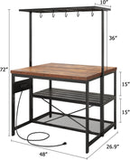 GarveeHome 47 in Kitchen Island with Power Outlet & Storage - Large Bakers Rack, Microwave Stand with 3-Tier Shelves & 5 Hooks for Pantry Organization