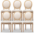 Upholstered Dining Chairs Set of 6 French Country Oval Fabric Back Kitchen Side Chair with Wood Legs for Dining Room, Kitchen, Restaurant(Beige-Fabric)