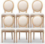 Upholstered Dining Chairs Set of 6 French Country Oval Fabric Back Kitchen Side Chair with Wood Legs for Dining Room, Kitchen, Restaurant(Beige-Fabric)