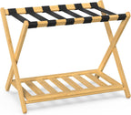 BAMBOOHOMIE Bamboo Luggage Rack for Guest Room, Wide Suitcase Stand with Storage Shelf, Folding Luggage Stand Holder for Bedroom Hotel, 26.77" Thickened Luggage Rack for Suitcases, Natural