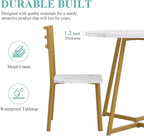 VECELO Small Round Dining Table Set for 2, Wood Tabletop with Strong Metal Frame, Modern Dinette with Chairs for Kitchen, Breakfast Nook Living Room, White & Gold