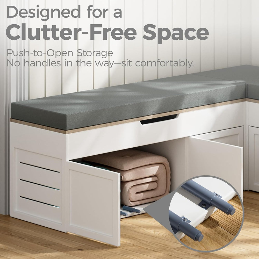 Kikihouse L-Shaped Corner Storage Bench with Cushion, Backless Wood Bench wit...