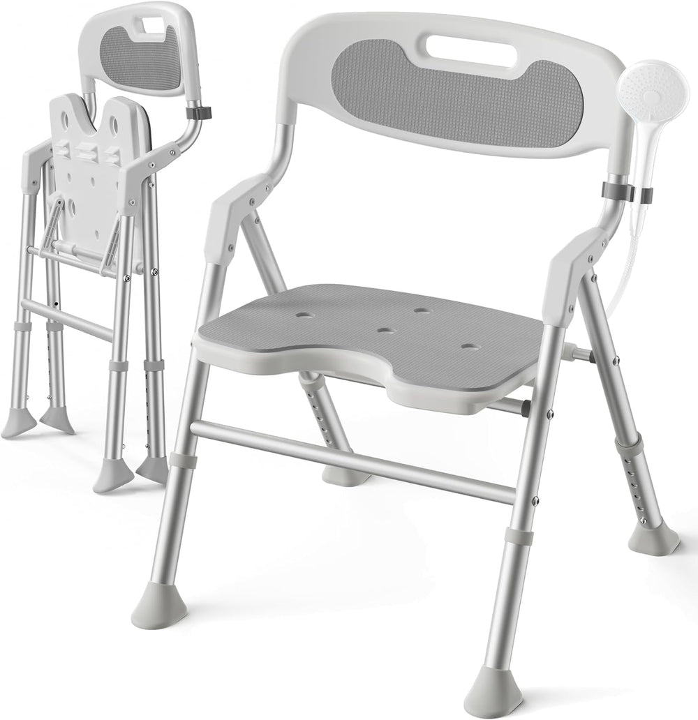 Folding Shower Chair for Inside Shower, Arms and Back, Wide Seat, 400 lb