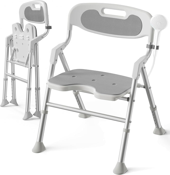 Folding Shower Chair for Inside Shower, Arms and Back, Wide Seat, 400 lb