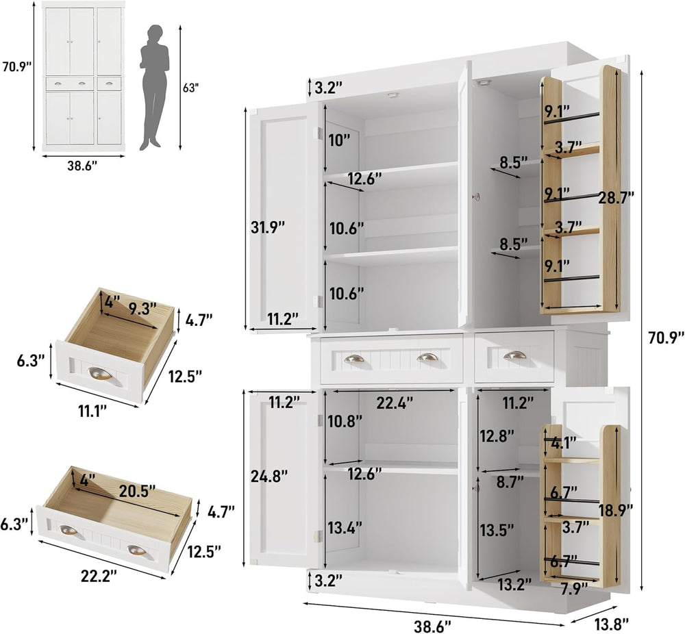 71" Tall Kitchen Cabinet Pantry Storage,Modern Kitchen Hutch Cabinet wit...