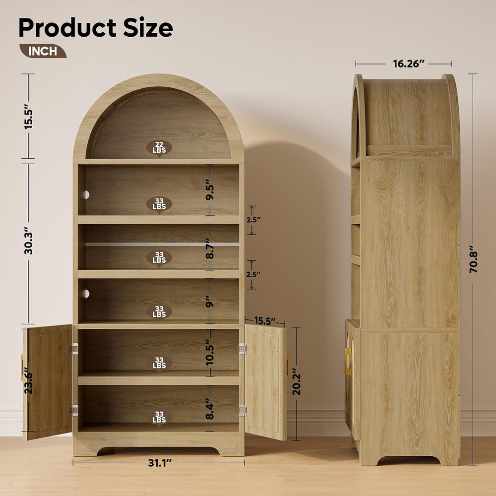 Bestier 71" Tall Arched Kitchen Pantry, Arched Cabinet with Doors, Moder...