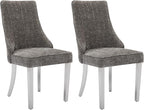 Dining Chairs Set of 2，Modern Channel Tufted Upholstered Dining Chairs with Silver Stainless Steel Legs, Comfortable Chenille Fabric Kitchen Chairs for Dining Room (Grey, 2pc)