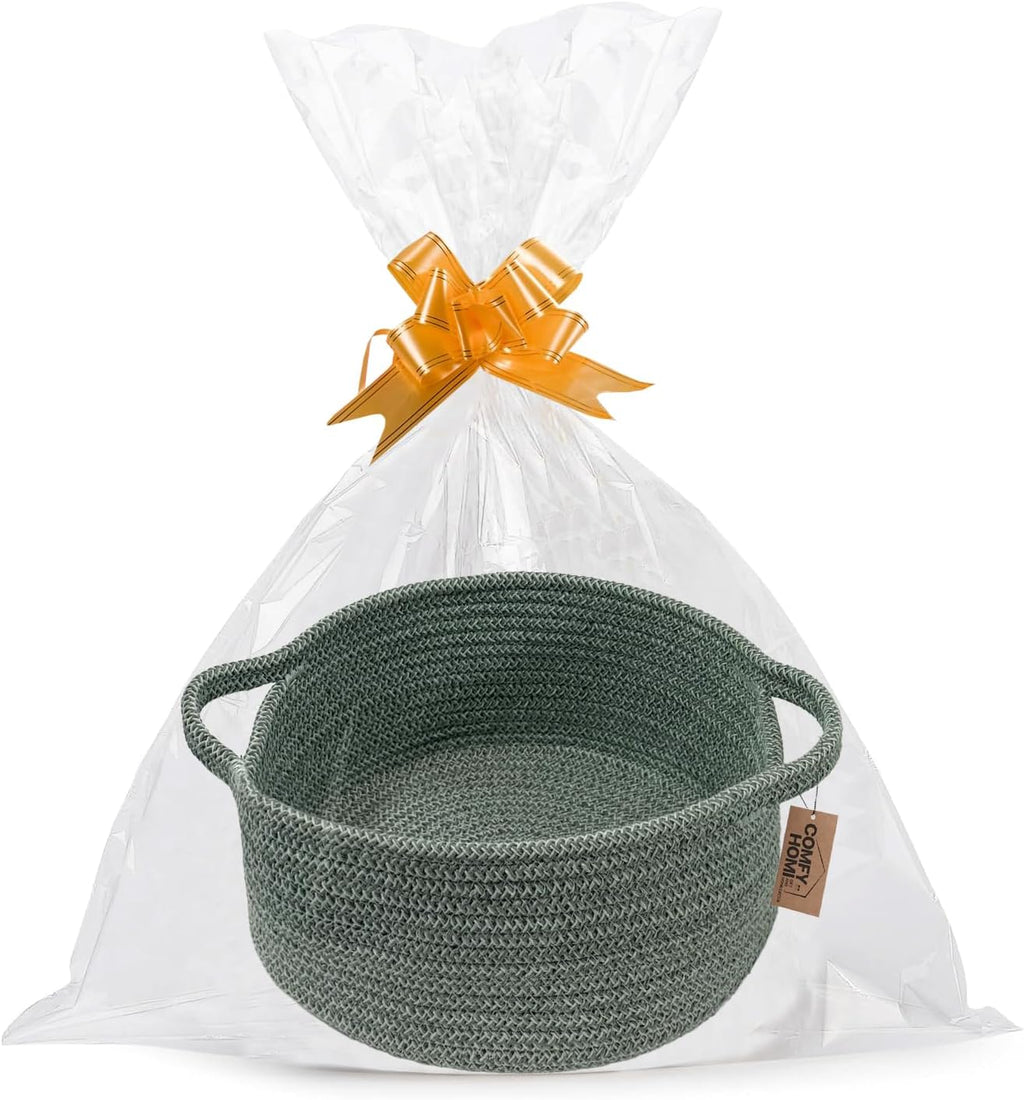 COMFY-HOMI Round Rope Basket with Handles for Shelves,Toys,Book, Cloth Storage Baskets for Organizing Toy Decorative Organizer for Living Room, Bathroom