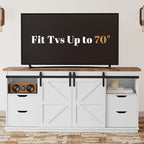 YESHOMY TV Stand for Televisions up to 65 Inchs, with Sliding Barn Doors and 4 Storage Drawers, Console Table and Media Furniture for Living Room, 58 Inch, Milk White