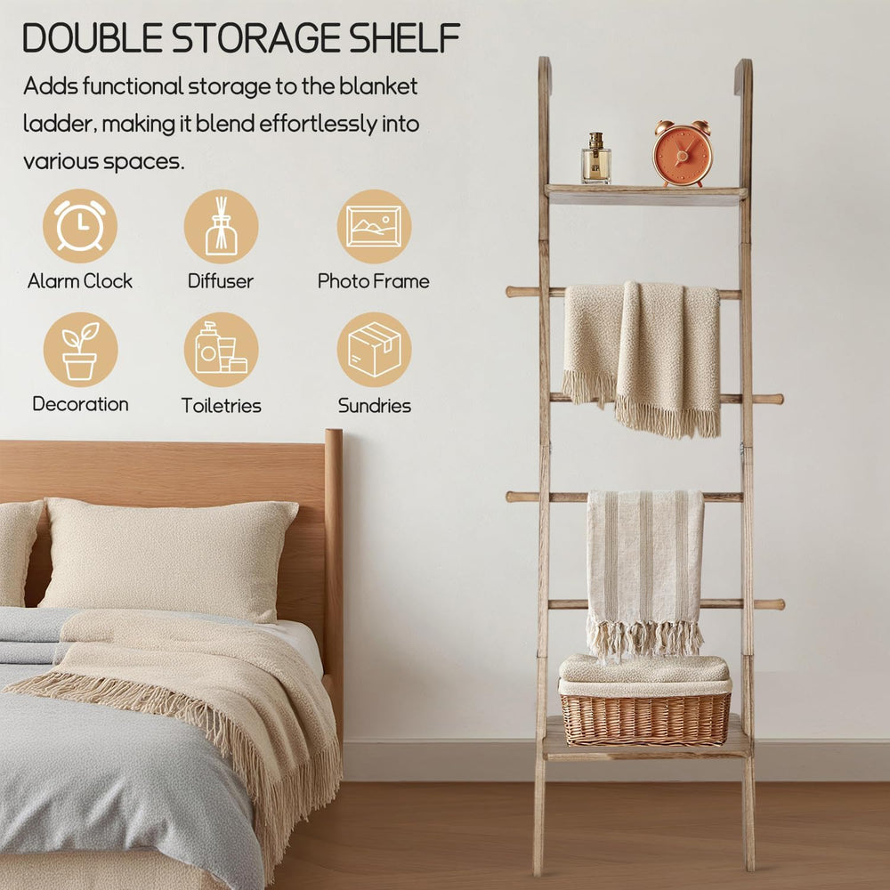 Wooden Ladder with Shelf for Room Decor, 6-Tier Decor Ladder with Non-Slip Ma...