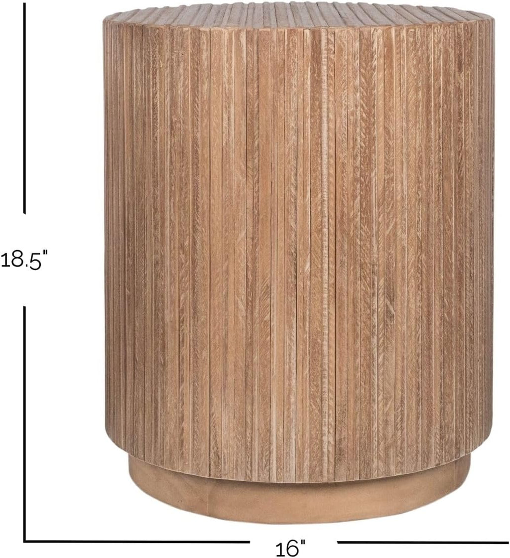 East at Main Monroe Natural Brown Teak End Table – Round Accent Table for Living Room, Bedroom, or Entryway – Solid Wood Handmade Nightstand for Coastal, Boho, and Modern Farmhouse Décor