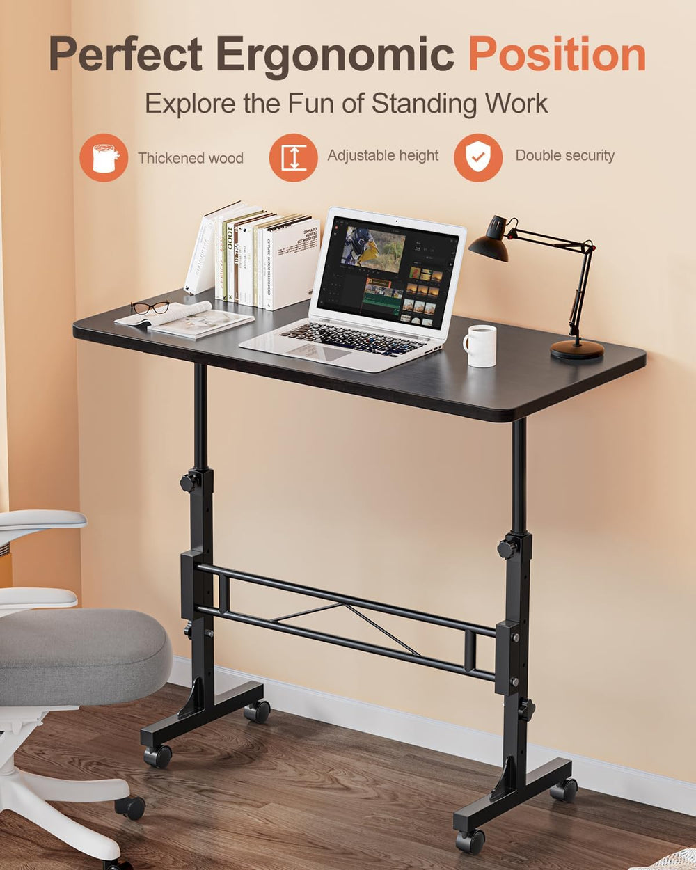 Small Standing Desk Adjustable Height,Mobile Stand Up Desk with Wheels