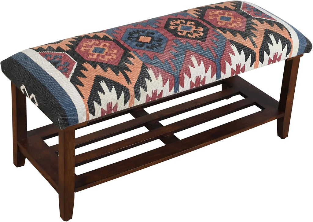 LR Home Red Handmade Upholstered Bench for Bedroom End of Bed | Accent Bench for Entryway, Foyer, Living Room, Mudroom, Hallway or Seating | Long Rectangle Storage Bench | 40" W x 16" D x 18" H