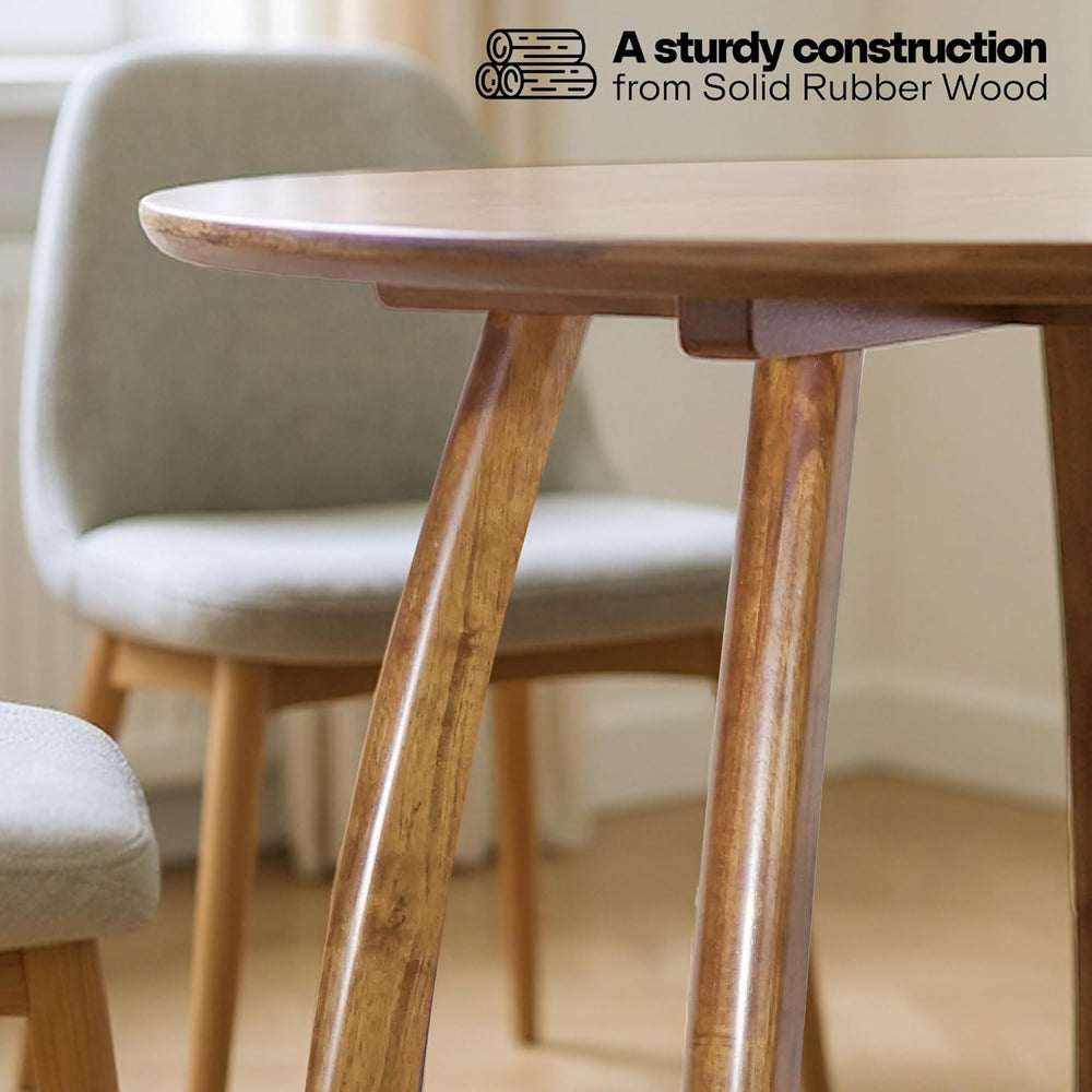 Acacia Alma 36 Inches Round Dining Table for 4, Solid Rubber Wood, Mid-Centur...