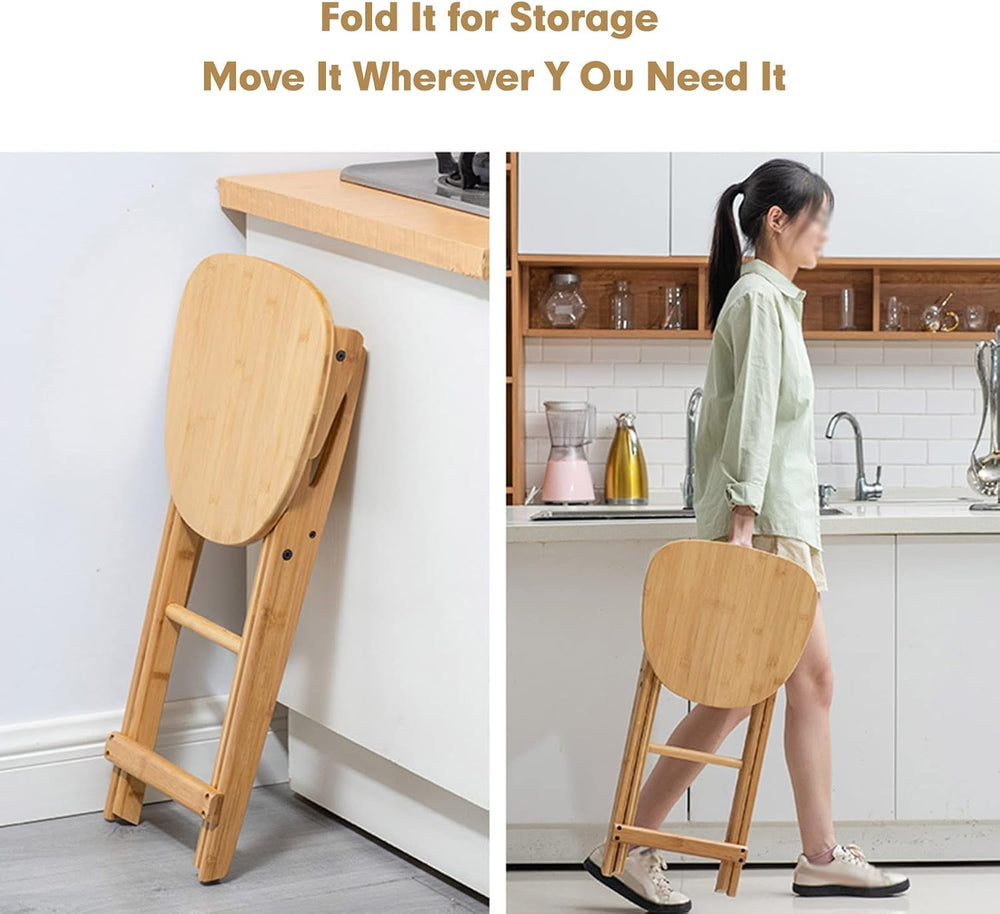Foldable Stool 24inch Folding Bar Stool Wood Kitchen Stool Without Backrest f...