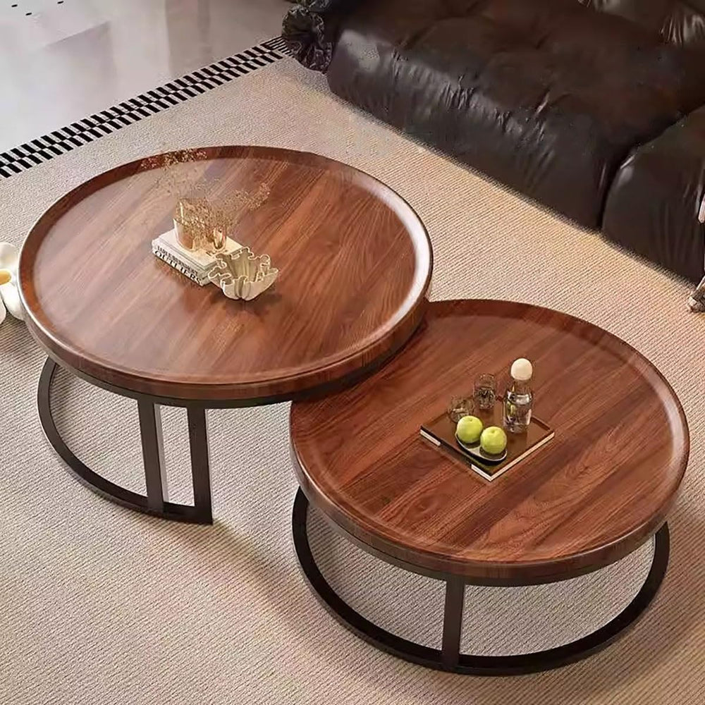 Modern Round Nesting Coffee Tables for Living Room, 2-Piece Set with Wood Top...