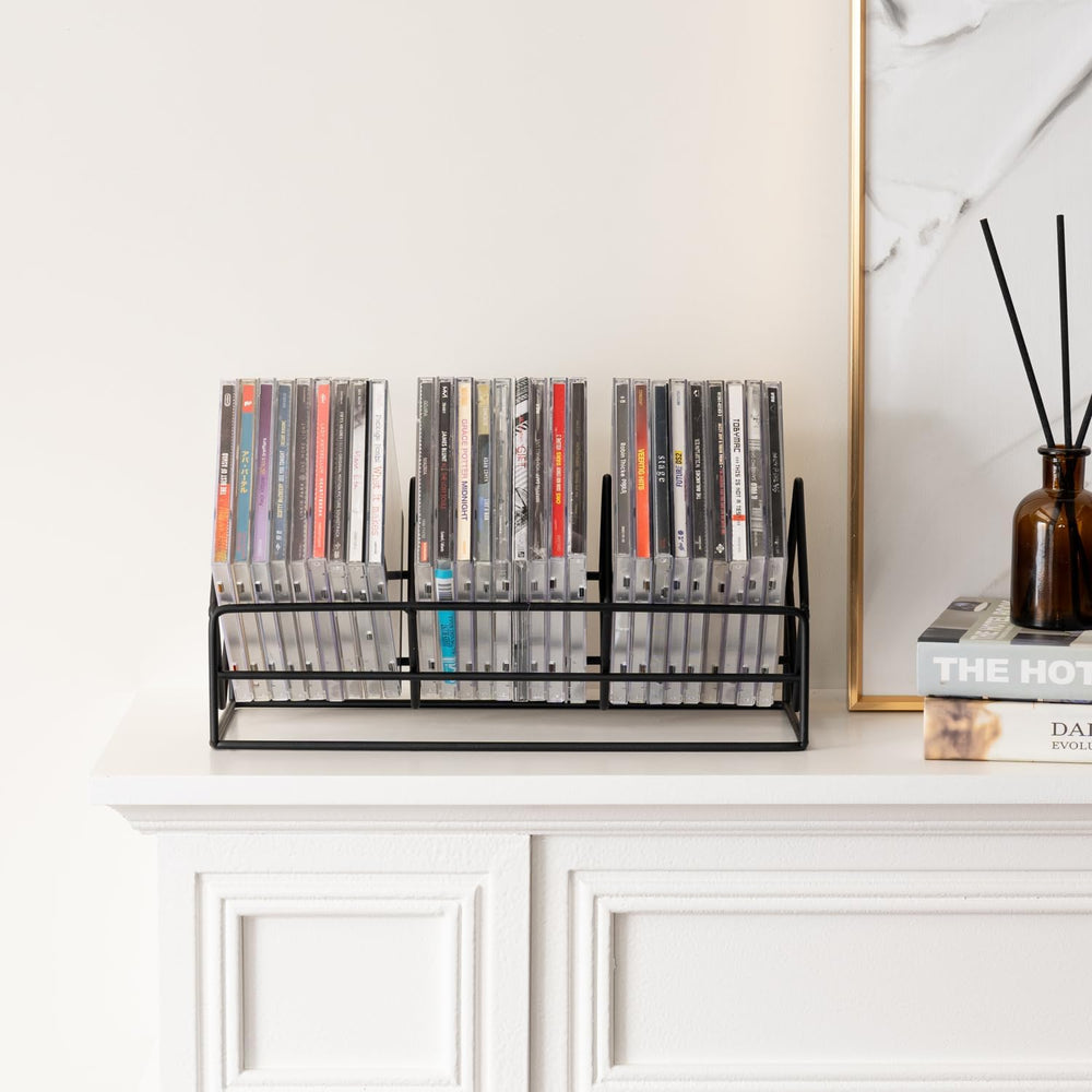 MyGift 3 Slot CD Holder, 30 Capacity Black Metal Media Organizer Rack | Three...