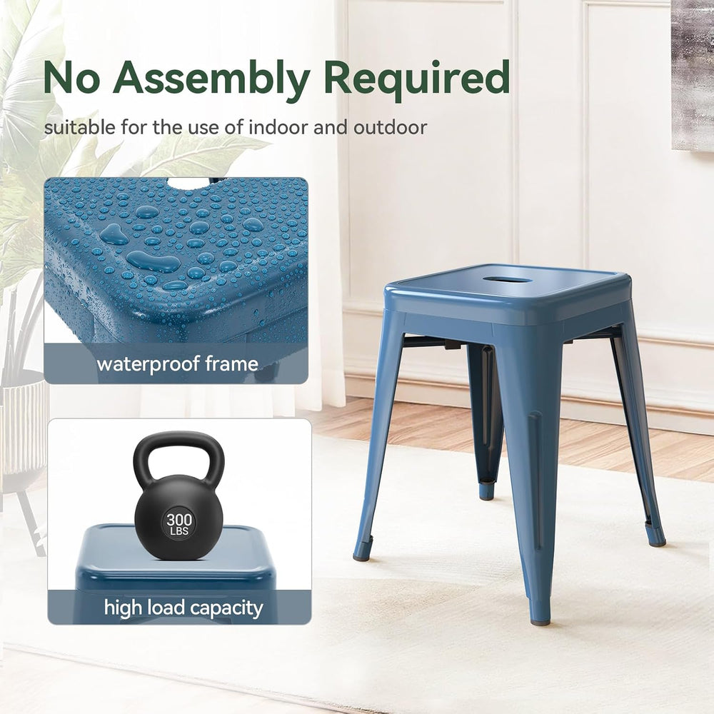 18'' Industrial Metal Stools Set of 2, Stackable Indoor Outdoor, Deep...