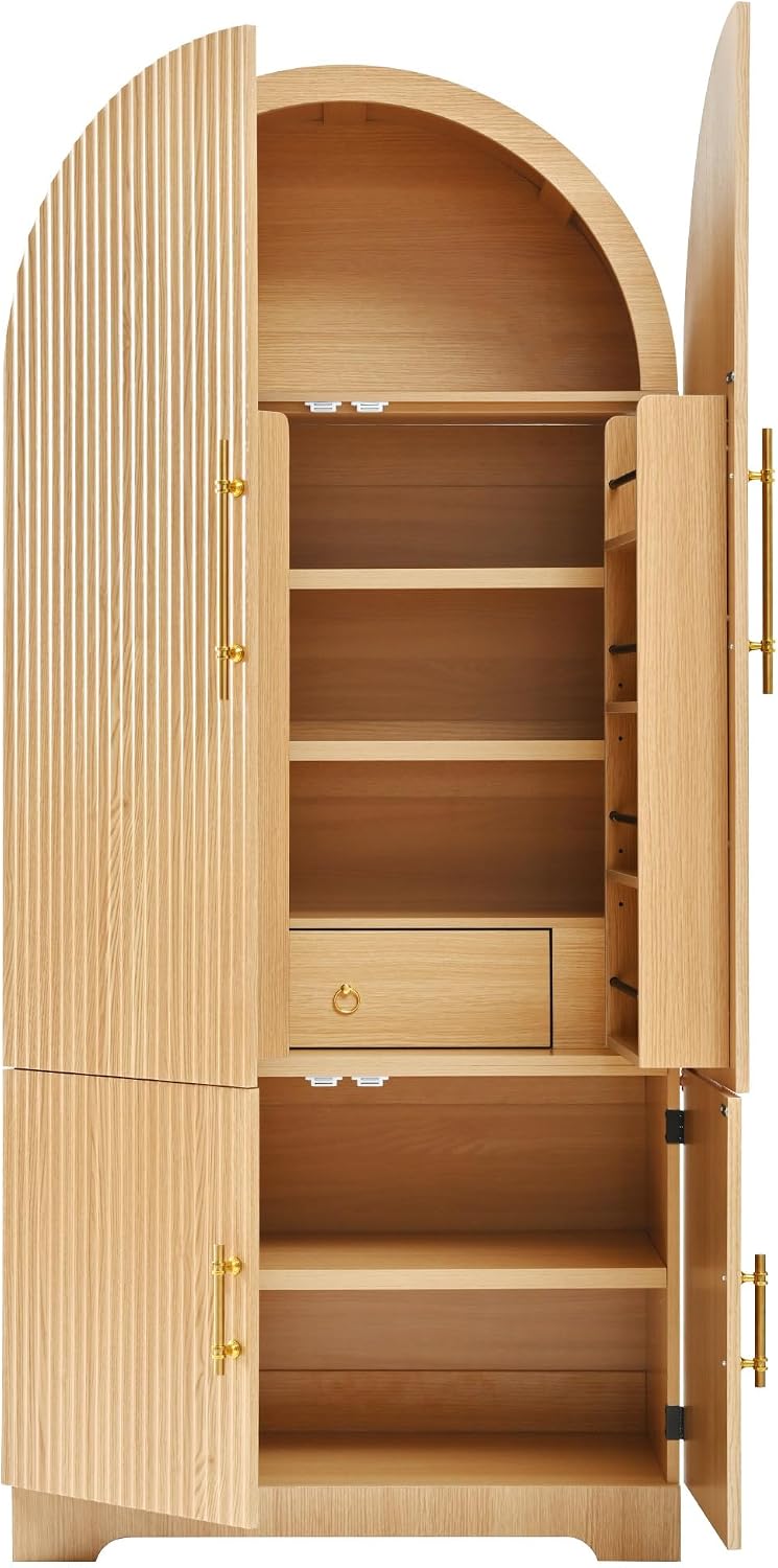 72" Tall Arched Cabinet with Doors, Modern Farmhouse Kitchen Storage Cab...