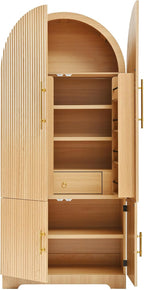 Tall Arched Kitchen Pantry Cabinet, Modern Fluted Wood Storage Cabinet with 8 Door Shelves, Adjustable Shelves and Hidden Drawer, Versatile Cupboard for Kitchen, Bathroom (Natural)