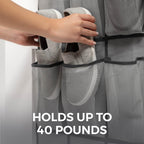 Over the Door Hanging Shoe Organizer, 24 Breathable Mesh Pockets, Closet Rack Storage Holder, Stay in Place Hooks Hang on Closets, Hanger Holds Up to 40 lbs for Shoes, Accessories, Gray
