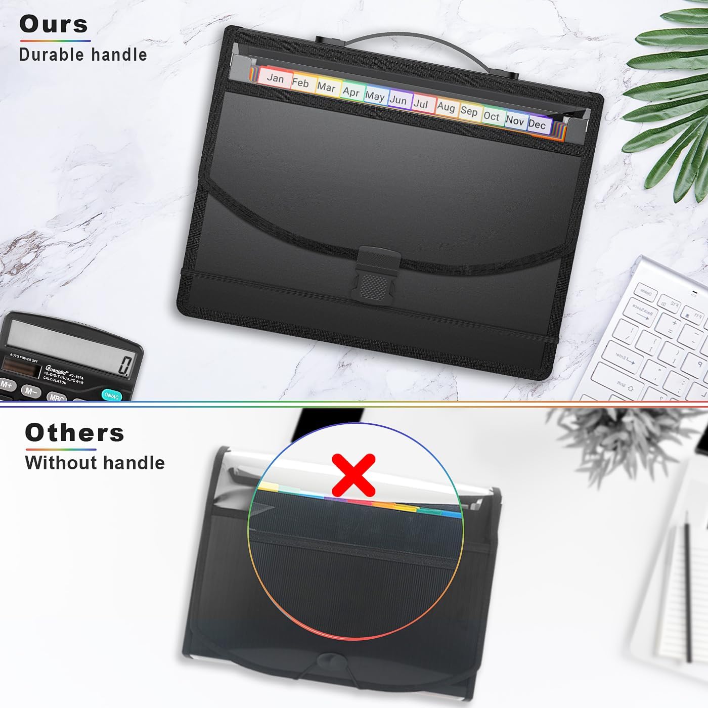 25 Pockets Accordion File Organizer with Handle,Expanding File Folder for Paper/Document/Bill,Portable Filing Box,Visible Window,Quick Search,Expandable Bottom,Large Capacity,A4/Letter Size