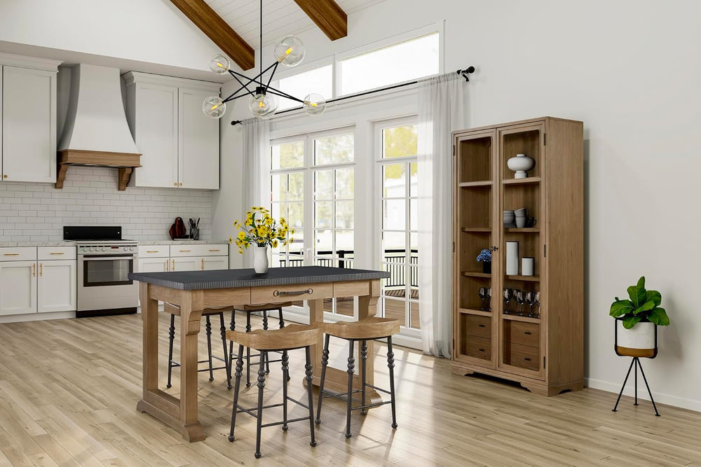 Top Kitchen Island Cashew Finish Solid Wood MDF Dining Table | Farmhouse-styl...