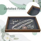 MOOCA 2 Pcs Wooden Jewelry Display Tray, Presentation Tray, Organizer for Rings, Necklaces, Earrings, and Accessories, Walnut Color with Grey Suede, 14" W x 9.6" D x 1.2" H