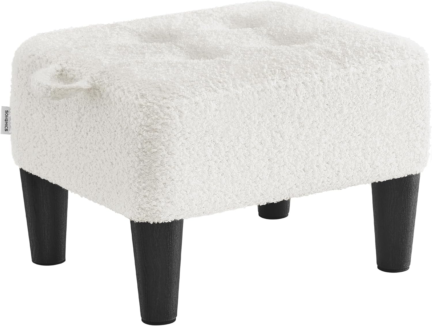 SONGMICS Foot Stool, Small Teddy Fleece Footstool Ottoman with Thick Cushion and Legs, for Living Room, Bedroom, Entryway, 330 lb Weight Capacity, Cream White and Ink Black ULOM503WD01