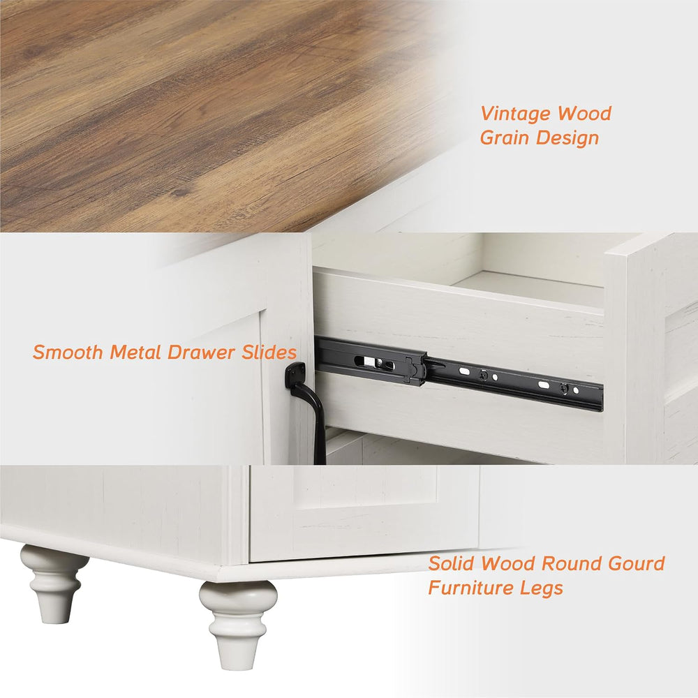 WAMPAT White Coffee Table Set of 3, One Wood Center Table with Drawers, 2 End...